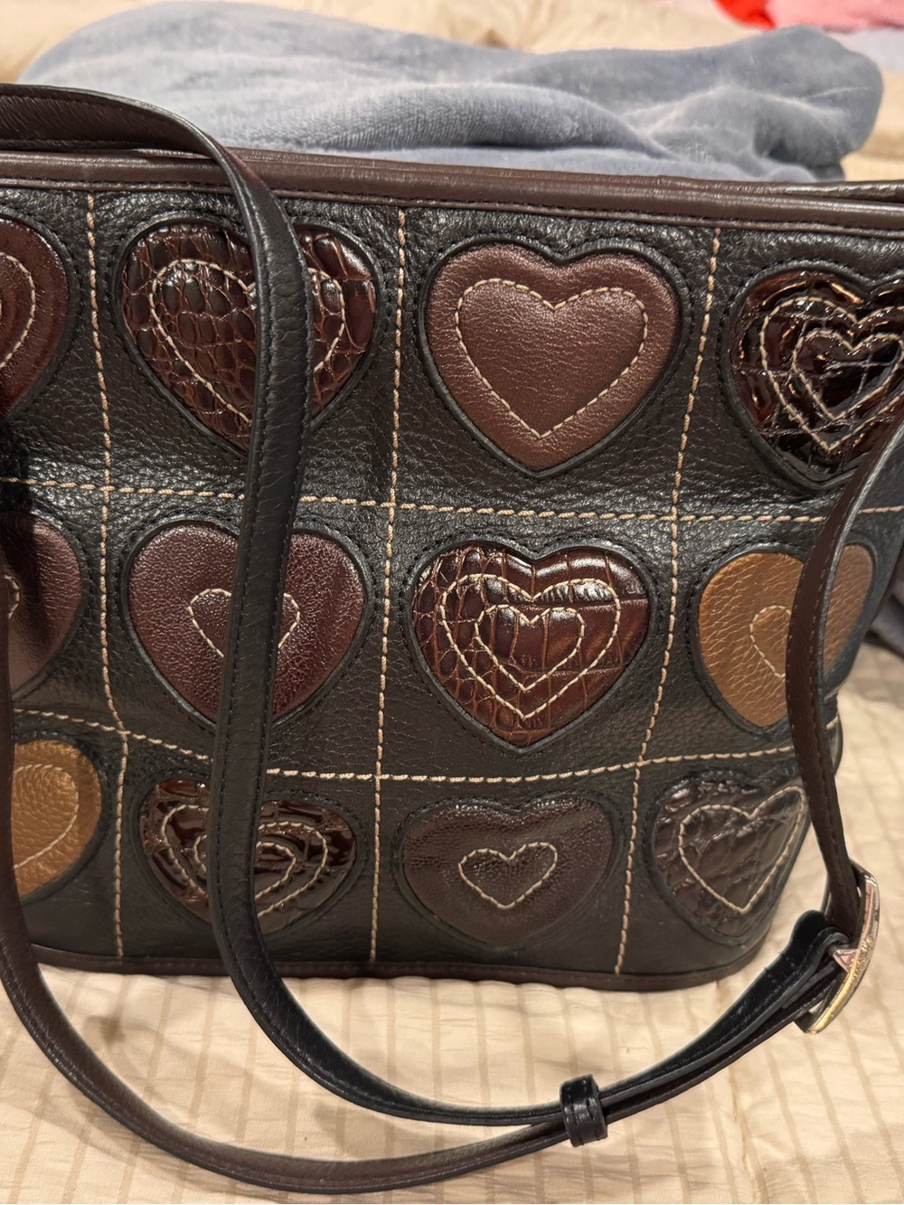 Adorable Brighton bag (2 pieces) with hearts motif; EUC